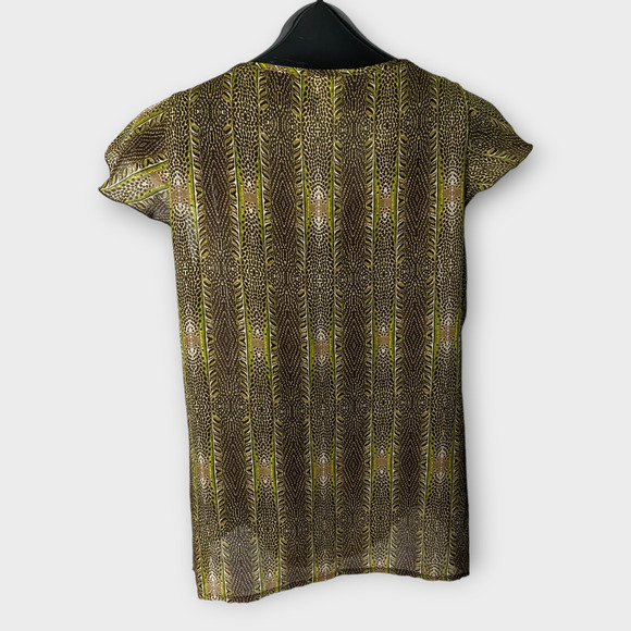 WORTHINGTON Green Animal Print Sheer Tie Career Ruffle Blouse Top Size Large - Picture 5 of 6